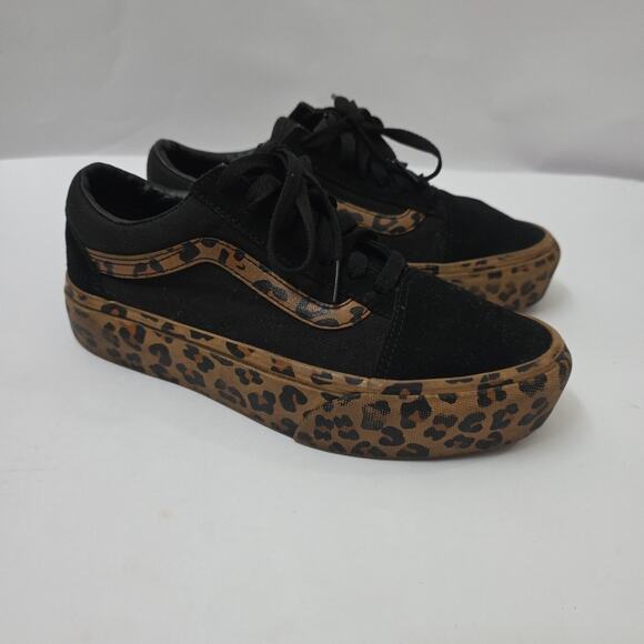 Old Skool Platform Sneakers Vans Leopard Print Suede Womens 7/Mens 5.5 Clean - Picture 1 of 9
